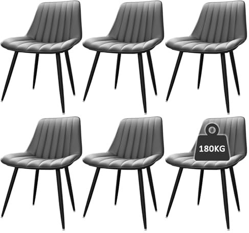 Sillas de Comedor Juego de 6, Sillas de Cocina con Respaldo de 7cm, Sillas de Mesa de Comedor con cojín de Asiento de 5cm, MAX. Capacidad de Carga 180KG, Silla tapizada para
