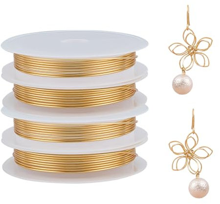 NICENEEDED 4 Rolls 19 Gauge 4.26ft 14K Gold Filled Wire, Gold Filled Brass Wire Craft Copper Wire, Bendable Soft Copper Wire for Plants Jewelry Making Electroculture Gardening Antenna