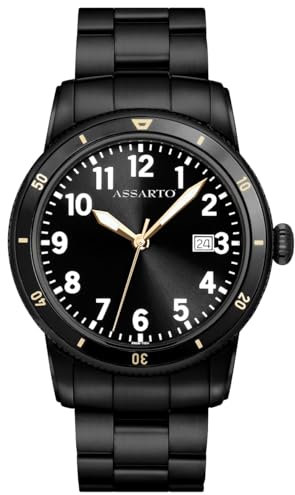ASSARTO® - Herren Uhr Schwarz/Schwarz/Gold mit Schweizer Uhrwerk & 316L Edelstahl Gehäuse - Klassische Männer Herrenuhr mit Datumsanzeige & Saphirglas (Oceantime Collection) analog hochwertig