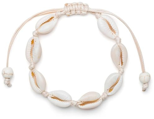 Waltonalice Muschel Armband Fußkettchen Muschelperlen Armbänder Verstellbare Freundschaftsarmband Boho FußKettchen Damen Handgefertigt Gewebt Muschel Fußkette Fußschmuck Boho für Frauen Mädchen Weiß