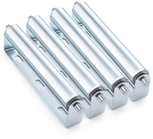 Elsjoy 4 Pack 10 inch Long Roller and Bracket Set with 1.5 Diameter, Galvanized Steel Conveyor Roller for Conveying Heavy Objects, Canoe, Kayak, Woodworking