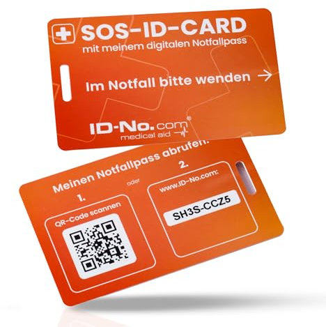 ID-No Notfallkarte mit QR-Code – Notfall- & Gesundheitskarte für Geldbörse, Handyhülle & Notfallmappe – robust, wasserfest & schnell abrufbar – ideal für Ersthelfer & Rettungsdienste