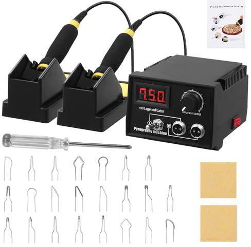 Brandmalerei 90W,Holzbrenner Brennkolben Set mit 2 Stiften und 23 Tlg Drahtspitzen,Brandmalstation mit Digitalanzeige,0°C-750°C Einstellbare Temperatur,Brandmalgeräte für Holz,Leder,Kork DIY