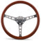 Volante Sportivo Auto,Volante a Calice 15 pollici 380mm Volante Sport classico Sport in legno GRANELLO SIGLISSO Spazzolato Spazzolato Cromo Profondità del volante 55mm