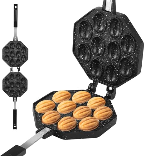 harupink Walnuss keksform,Walnuss 10 Keksform (Oreshek) Maker,Walnut Cookie Mold aus Aluminiumlegierung mit Langer Griff Gleichmäßige Erwärmung,Walnuss-Plätzchenform Schwarz