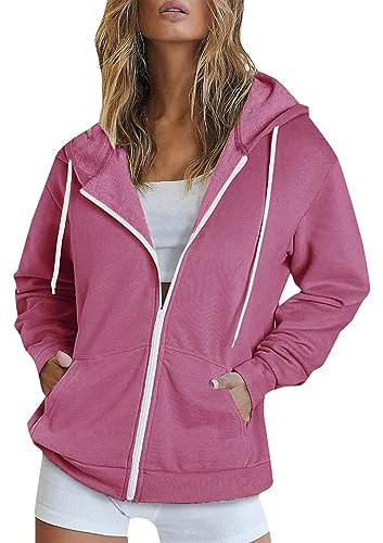 YCBMINGCAN Felpa da donna con cappuccio, con cerniera, sottile, Y2k, con cappuccio, per autunno e inverno, con cappuccio, rosa intenso, L