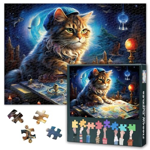 Fantasy Jigsaw Puzzles, A Cat that's an Astronomer and a Geologist Puzzle for Adults 1000 Pieces, Impossible Challenging Difficult Jigsaw Puzzles for Adults, 19.5 x 27.5 Inch
