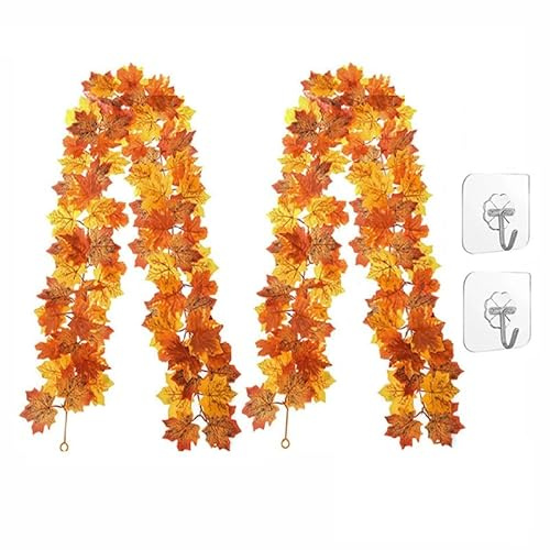 Ohh-nanjoo 4 Bündel Kunstblumen Herbst wie Echt, Herbst Ahornblätter, Herbstblätter Herbstgirlande (Ahornblatt-Kranz)