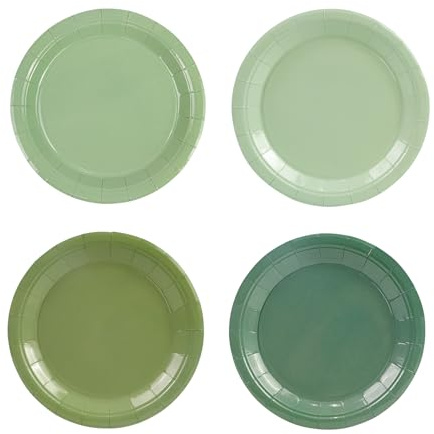 HiEnjoin 48 Stück Salbeigrün Pappteller Gradient Grün Partyteller 18cm Einweg Dessertteller für Geburtstage, Hochzeiten, Babypartys, Partys und andere Anlässe, 4 Farben