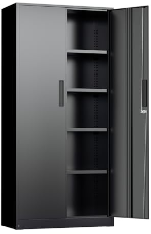 INTERGREAT Black Metal Storage Cabinet, 72 Locking Steel Cabinets with 2 Door and 4 Adjustable Shelves, Tall Metal Cabinet for Home Office, Garage, Warehouse