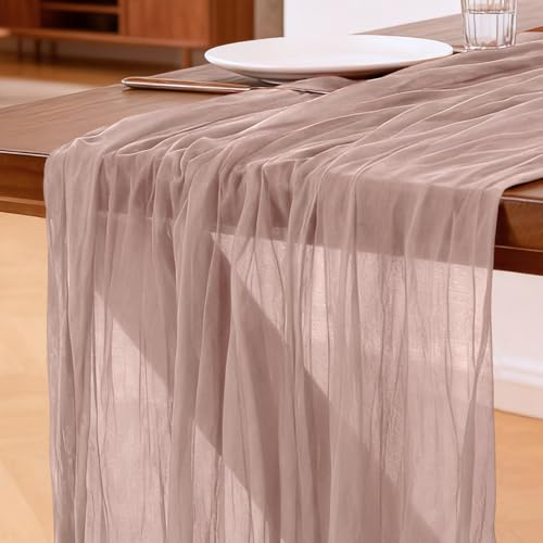 Käsetuch Tischläufer Altrosa, 300 x 90 cm Boho Gaze Tischläufer Cheesecloth Läufer für Hochzeit, Geburtstagsfeiern, Babypartys, Weihnachten und Silvester von Tisch Dekoration