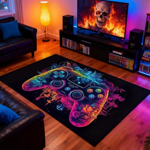 RNPKZ Gaming Rug,120 x 160 cm Colorful Game Rug, Non-Slip Play Mat,Boys Rug With Printed Controller,Kids Rugs,Gaming Area Rug, Washable GamingDecorative Rugs for Game Room Living Playroom Home Decor