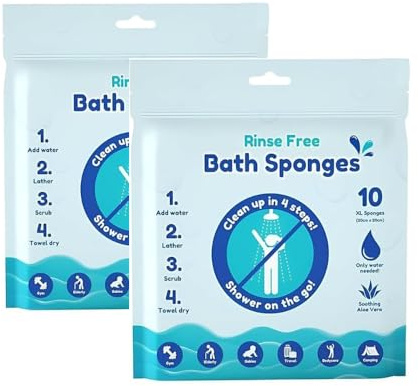 Rinse Free Bath Sponge Wipes Body Wash Wipes for Bathing -Bed Bath,Camping, Festivals,Hospitals, Gym and Travel (Pack of 2 (20 PCS))