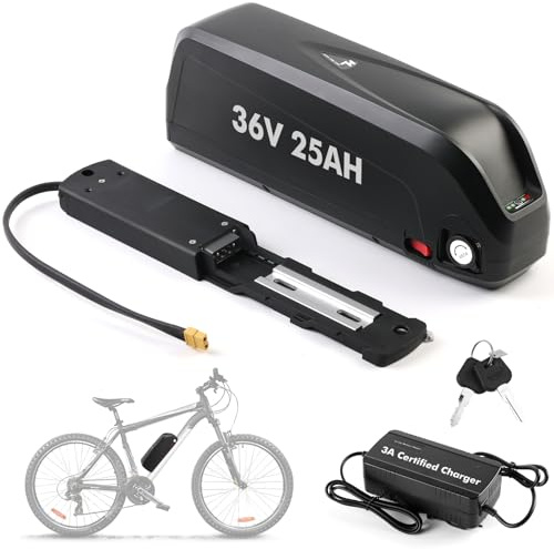 36V 25AH Batería Bicicleta Eléctrica con Cargador 3A, Batería Ebike Bateríe Hailong G80 con 5 Pin Placa Base y Puerto USB para 36V Motor