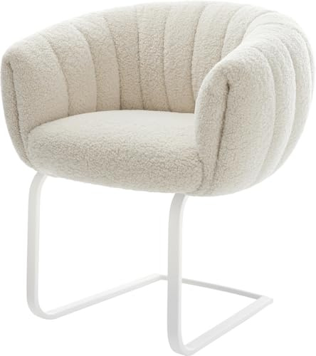 DELIFE Schwingstuhl Jada-Flex Freischwinger flach Weiß Teddystoff Beige Taschenfederkern