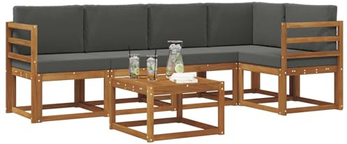 vidaXL Outdoor-Sofagarnitur mit Kissen 6 pcs Natur und Anthrazit, Cooles Garten-Sofa, modernes Outdoor-Eckmöbel, langlebige Terrassen-Sitzgelegenheit, gemütliches Lounge-Set für die Terrasse
