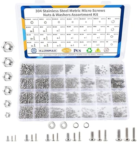 Glamoreal 1670Pcs Set Assortito di microviti e Dadi metrici in Acciaio Inox 304, Misure M1, M1.2, M1.4, M1.6, M2, M2.5, Viti a Macchina con Testa bombata a Croce per Elettronica e Modelli RC