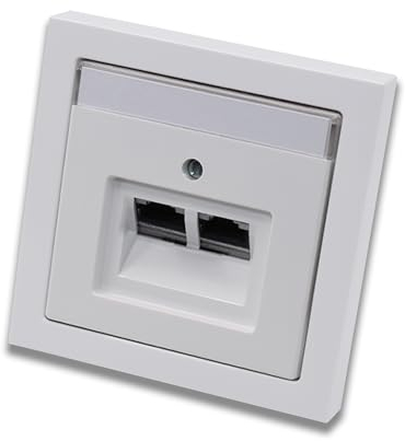 EBROM's BJ Sets BUSCH JÄGER Komplettset / 2er Netzwerkdose - 2-fach UAE Anschlussdose Cat.6A Rutenbeck + 1 Fach Rahmen + Abdeckung - in Busch Jäger Future Linear Studioweiß