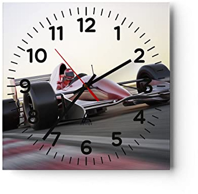 ARTTOR Moderne Glasuhr 30x30cm Quadrat Wanduhr Autos Sport - 2423 | Formel 1 Wettrennen Glas Analog Wanduhr Lautlos Wanddekoration Wohnzimmer Büro Küche Wanddeko Küchenuhr Geräuschlos ARTTOR