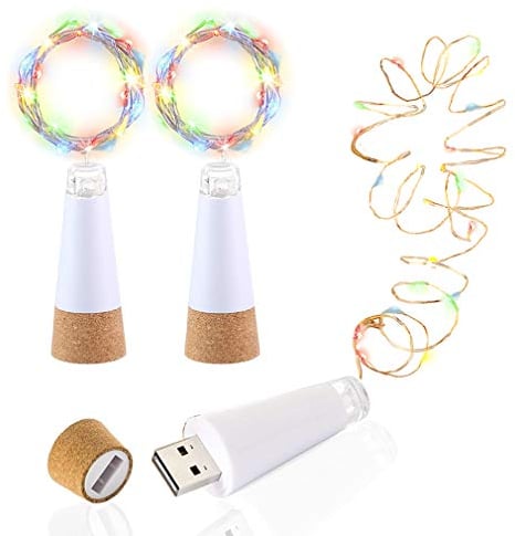 DIWUJI LED Bottle Lights Cork, Multicolor Change Flicker, USB Powered Rechargeable, Wine Bottle Lights, 4.6ft 15 LED, Copper Wire String Starry LED Lights for Room, Wedding, Christmas, Party Decor