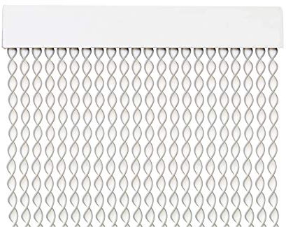 MERCURY TEXTIL Cortina para Puerta Tiras PVC 200x90cm,Cortina para Puerta Exterior,10 Color (Blanco+Filo Gris R3)