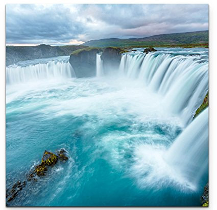 Paul Sinus Art Leinwandbilder | Bilder Leinwand 90x90cm Wasserfall Godafoss auf Island