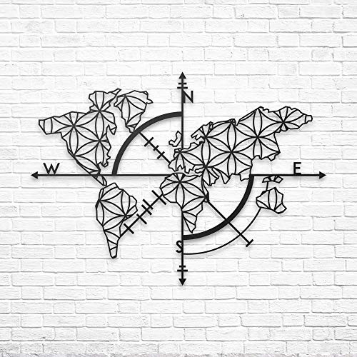 BAUPOR Einzigartiges Design Weltkarte aus Metall Wanddeko Wanddeko Metall 3D Wandskulptur aus Metall Dekoration (96 x 62 cm)