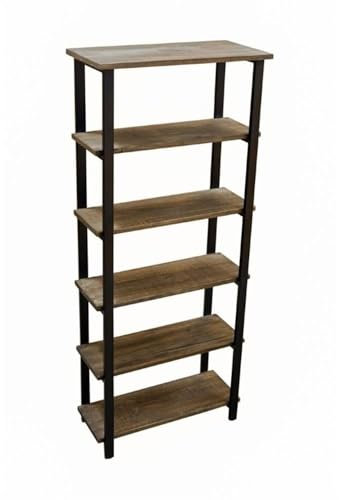 Alaterre Furniture Pomona Living Room 6-Tier Solid Wood Bookcase with Metal Frame – Rustic Industrial Modern Wood and Metal Bookshelf for Home Office, Living Room, or Bedroom Storage