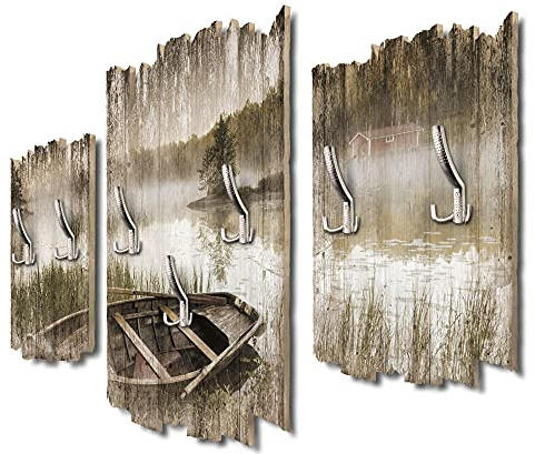 Kreative Feder 3-teilige Designer Wandgarderobe Altes Boot - Flurgarderobe Wandpaneele Größe 95x60cm aus MDF (Altes Boot)