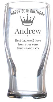 Personalised Pint Glass Birthday Engraved Men Tulip Shaped Beer Crown King Gift Box 568 ml