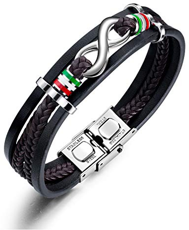 INFINIONLY Mehrschichtiges gewebtes Leder Armband für Herren, Unendlichkeits Symbol Edelstahl Armband, Edelstahl Schnalle, Weihnachten Geburtstag Geschenk