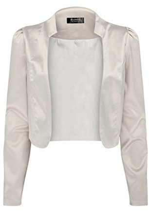Bolerose Formale Raso a Maniche Lunghe Bolero Giacca (Argento, M)