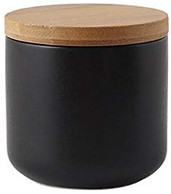 Food Storage Canister, Ceramic Food Storage Jar Airtight with Sealed Bamboo Lid, Kitchen Food Storage Jar Container Caddy for Tea Sugar Coffee Bean Nuts Spice (Black 8.79 oz/260ml)