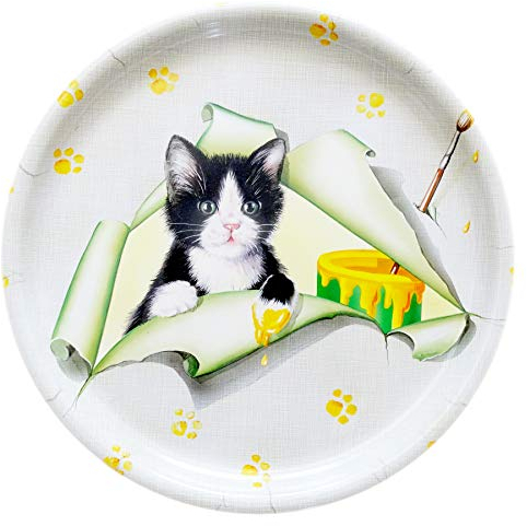 Lashuma Kunststofftablett, rundes Küchentablett 40 cm Ø, große Dekoteller Tablett Motiv: Katze