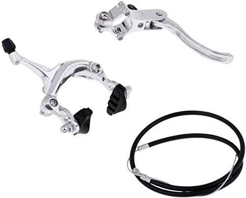 Alloy U Brake Caliper Levers &Cable Kit Front Rear Pair Set Replacement for BMX Bicycle Repair Parts Accessory (Front Silver)