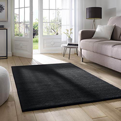 Taracarpet Supersoft kurzflor Teppich Fiona Wohnzimmer Schlafzimmer Kinderzimmer Flur Läufer waschbar rutschfest Uni schwarz 120x170 cm
