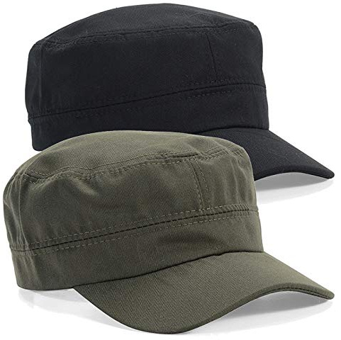 Golden Apple 2 Stück Damen Herren Baumwolle Klassische Armee Kappen Militärmützen Baseballmütze Flat Top Kopfbedeckung verstellbar (56-60 cm) (Grün + Schwarz)