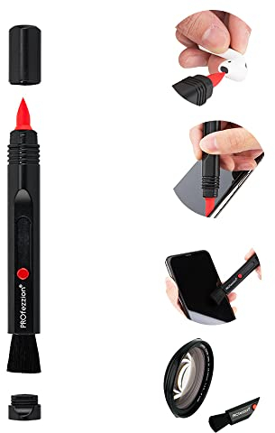 PROfezzion Elements Electronics Reinigungsstift mit Bürste für Kabelgebundene und Kabellose Kopfhörer Handys Laptops Kameras Objektive Tastaturen usw. Schwarz