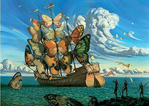 CloudShang Schiff mit Schmetterling Segel Poster Salvador Dali Bild Abstrakte Surreale Wanddeko Vintage Kubismus Wohnzimmer Wanddekor Seltsame Traumhafte Bild Leinwand Gemälde G31108
