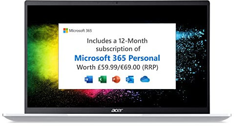 acer Swift 1 SF114-34 14 Inch Laptop - (Intel Pentium N6000, 4GB, 128GB SSD, Full HD Display, Microsoft Office 365, Windows 11 in S Mode, Silver)