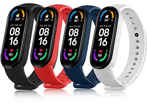 Oumida 4 Pezzi Cinturino per Mi Band 5 Xiaomi Mi Band 6 Cinturino, Cinturini Silicone Morbido Traspirante da Braccialetto per Mi Band 6 Mi Band 5 e Amazfit Band 5 (No Braccialetto)