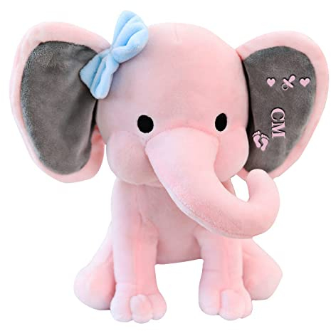 Personalisierte Geschenke Baby Elefant Junge Kuscheltier Mädchen Plüsch Geschenkidee zur Geburt & Taufe personalisiert mit Namen Geburtsdaten Taufspruch (Rosa)