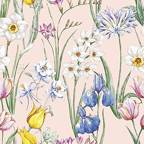 DAISY 3-lagige Seidenpapier-Servietten für Serviettentechnik, Mittagessen, 33 cm x 33 cm, 20 Stück (Frühlingsblumen-Wiese)