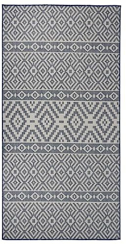 vidaXL Outdoor Teppich Flachgewebe Witterungsbeständig UV-beständig Außenteppich Balkon Terrasse Garten Swimming Pool 100x200cm Blau Gestreift