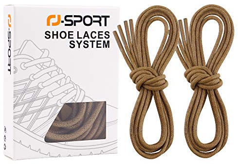 RJ-Sport 2 Paar dünne Oxford Schnürsenkel gewachste Schuhbänder rund Business Shoelace - sehr reißfest, Senkel 60-140 cm, Rundsenkel 2.5mm für Anzug, Business und Lederschuhe Stiefel(Hellbraun,70cm)