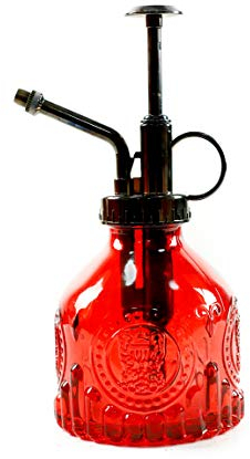 Hniuyun Botella de cristal Mister Spray para plantas, 6.4 bote de riego vintage para plantas, bomba superior de plástico de bronce, herramienta de jardín de riego de vidrio de plantas (rojo)