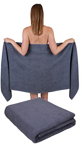 Betz 2 Stück Saunatuch 100% Baumwolle dunkelgrau 70x200 cm Berlin XXL Saunatücher Sauna Handtuch Weich Groß Frottee Badetuch Farbe dunkelgrau