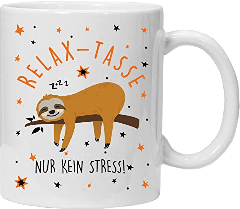Acen Merchandise Taza con texto en alemán | Relax Cup | Taza impresa de perezoso | Taza de café taza de té regalo | Taza y caja de regalo (blanco)