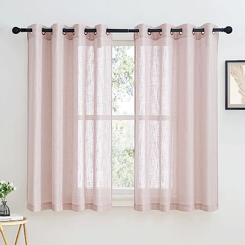 PONY DANCE Vorhang Kurz Halbtransparent Ösen Gardienen 2-Set H 137 x B 132 cm Vorhänge Leinenoptik Gardinen Kinderzimmer Mädchen Ösenvorhang Altrosa
