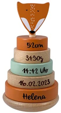 Stapelturm aus Holz Mr. Fuchs I personalisiertes Kinderspielzeug I Geschenk zur Geburt